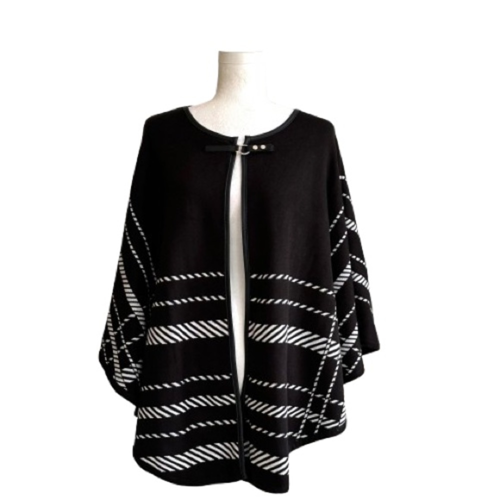 White House Black Market Black White Stripe Sweater Poncho Cape Medium